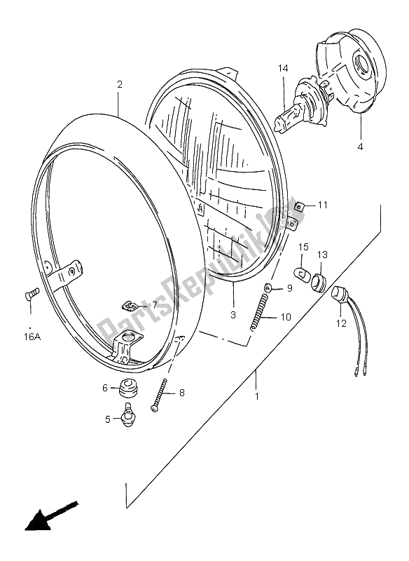 All parts for the Headlamp (e4) of the Suzuki GN 250E 2000