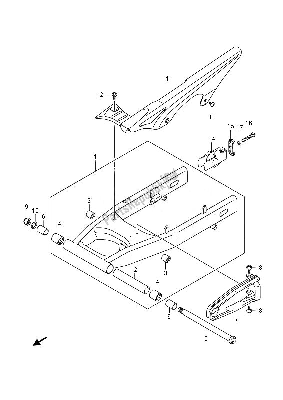 Todas as partes de Braço Oscilante Traseiro do Suzuki SFV 650A Gladius 2014