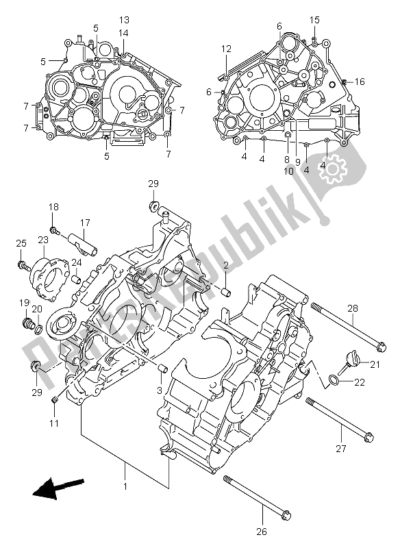 All parts for the Crankcase of the Suzuki LT A 500F Vinson 4X4 2006