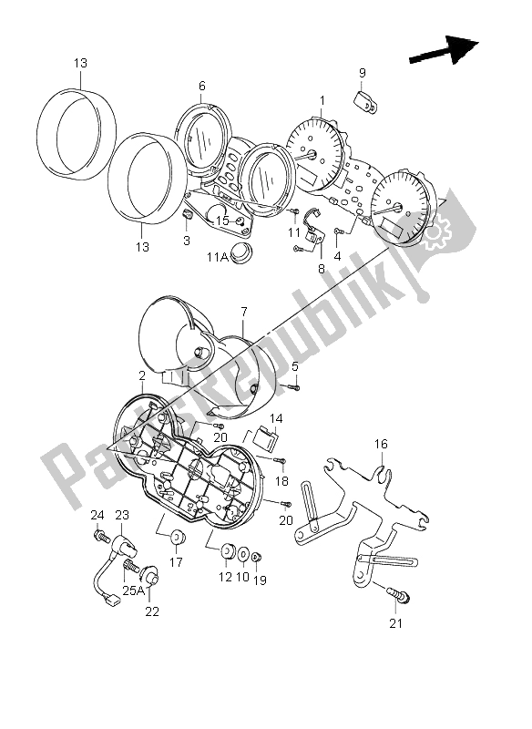 All parts for the Speedometer (gsf600-u) of the Suzuki GSF 600 NS Bandit 2001