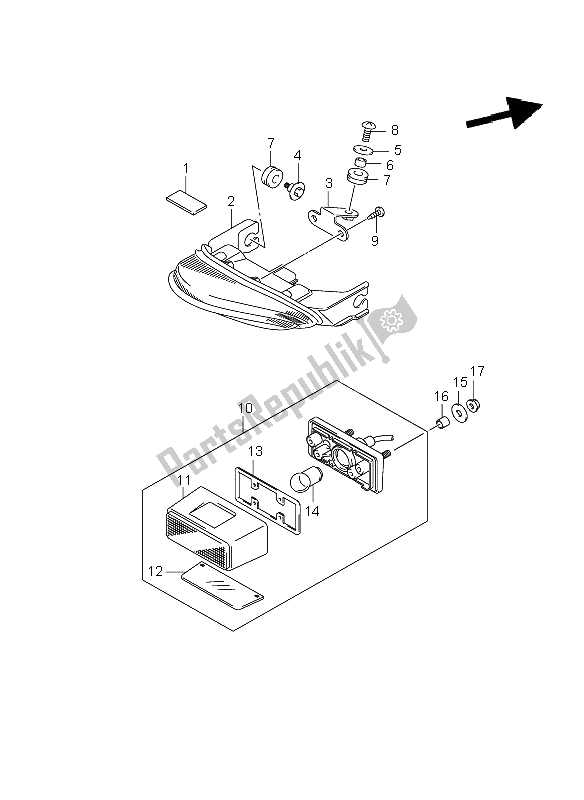 All parts for the Rear Combination Lamp of the Suzuki GSX R 1000 2006