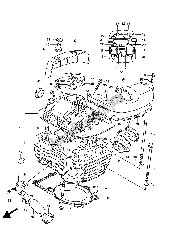 Alle onderdelen voor de Cilinderkop (achter) van de Suzuki VS 750 Glfpefep Intruder 1987