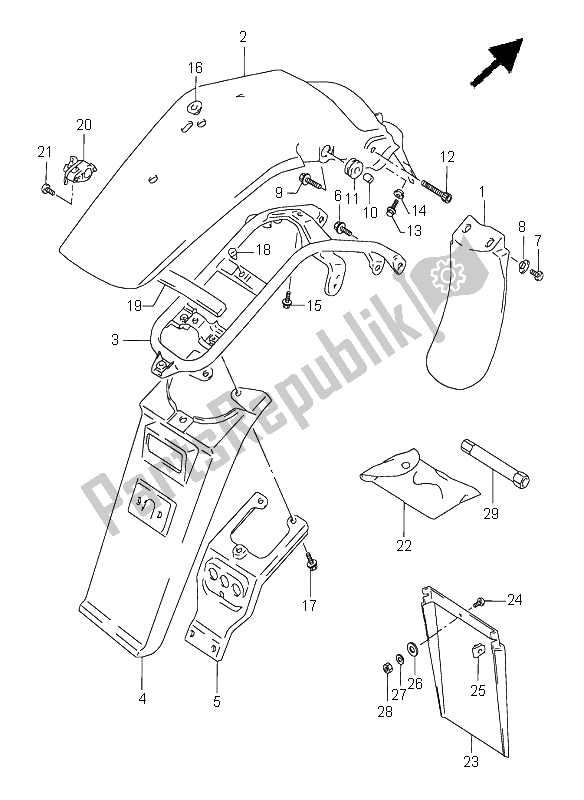 All parts for the Rear Fender of the Suzuki DR 350 SE 1998