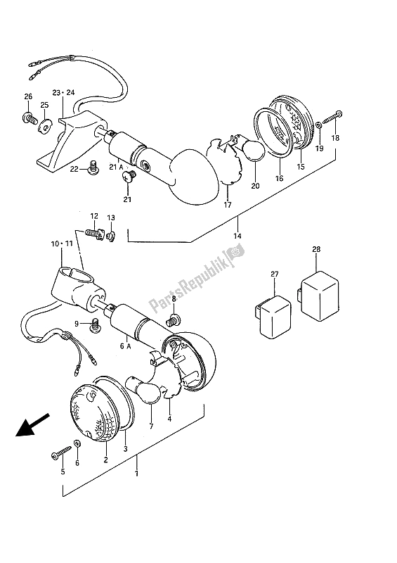 All parts for the Turn Signal Lamp of the Suzuki VS 750 Glfpefep Intruder 1987