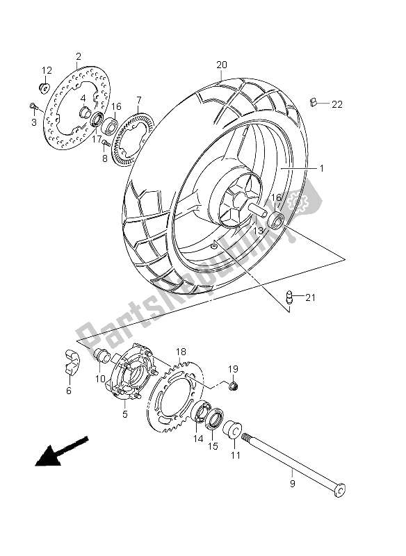 Toutes les pièces pour le Roue Arrière (dl650a E2) du Suzuki DL 650A V Strom 2011