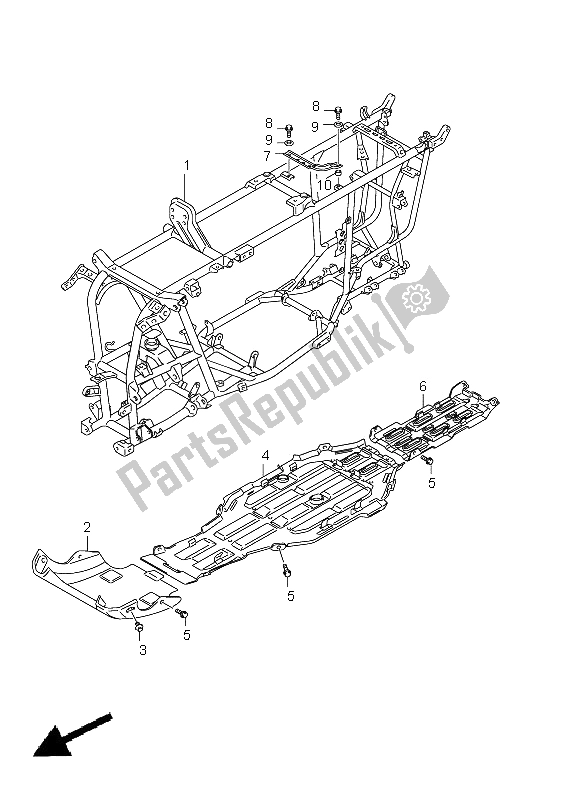 All parts for the Frame of the Suzuki LT A 750 XPZ Kingquad AXI 4X4 2009