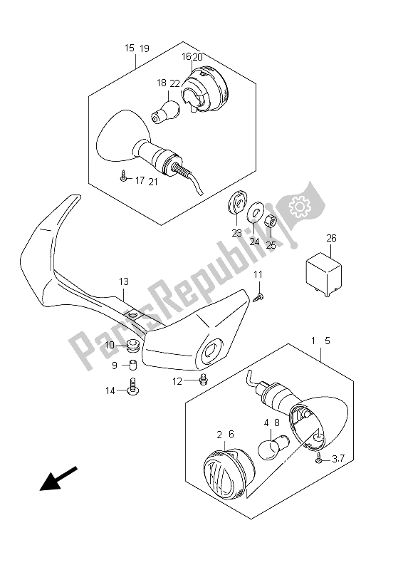 All parts for the Turnsignal Lamp of the Suzuki VZ 800 Intruder 2012