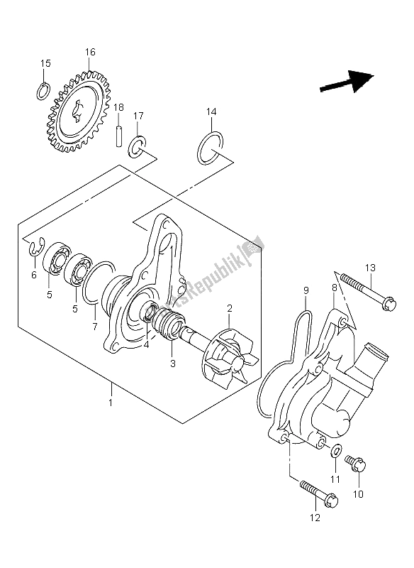 All parts for the Water Pump of the Suzuki DR Z 400E 2000