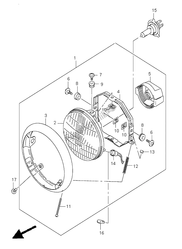 All parts for the Headlamp (e2) of the Suzuki RV 125 Vanvan 2006