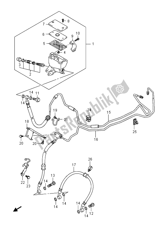 All parts for the Front Brake Hose (gsx1300rauf E19) of the Suzuki GSX 1300 RA Hayabusa 2014