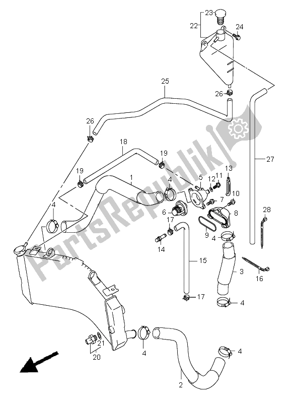 Alle onderdelen voor de Radiator Slang van de Suzuki GSX R 750 2002