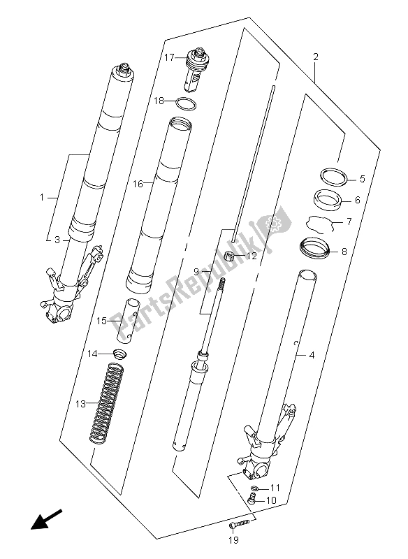 All parts for the Front Fork Damper of the Suzuki GSX 1300R Hayabusa 2005