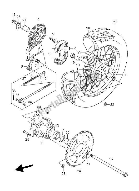 All parts for the Rear Wheel of the Suzuki VL 250 Intruder 2001
