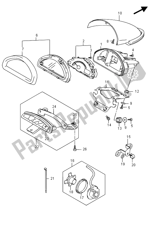 All parts for the Speedometer (vz800 E02) of the Suzuki VZ 800 Intruder 2015