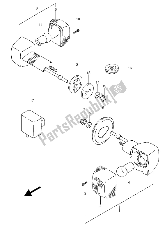 Alle onderdelen voor de Richtingaanwijzer Lamp (e1) van de Suzuki RGV 250 1994