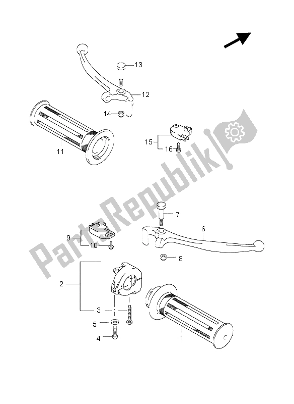 Alle onderdelen voor de Handvat van de Suzuki AY 50A LC Katana 2005