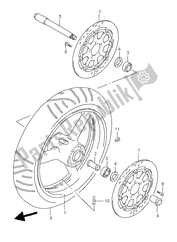 All parts for the Front Wheel of the Suzuki TL 1000R 1998