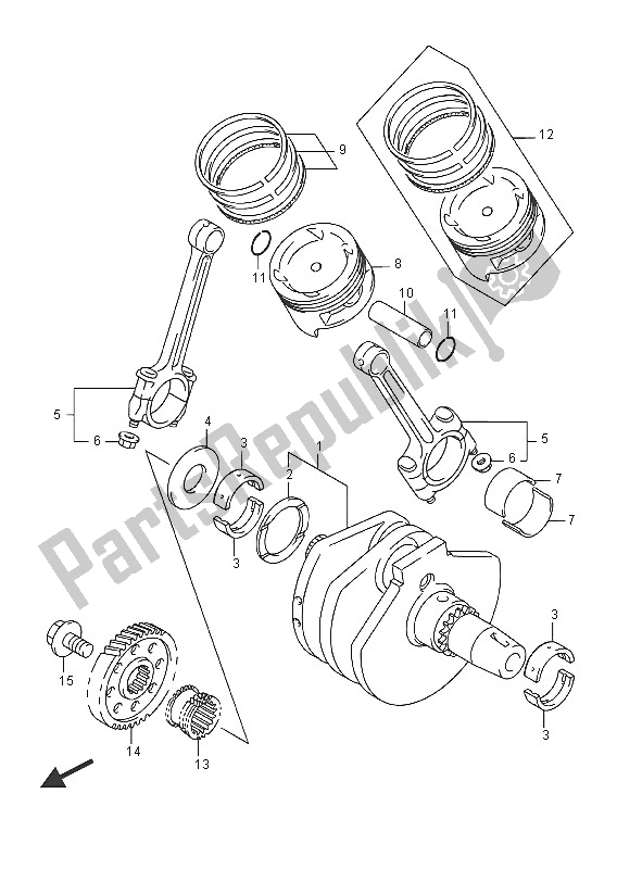 All parts for the Crankshaft of the Suzuki VZ 800 Intruder 2016