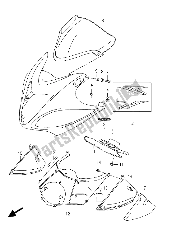 All parts for the Cowling Body of the Suzuki GSX 1300R Hayabusa 2012