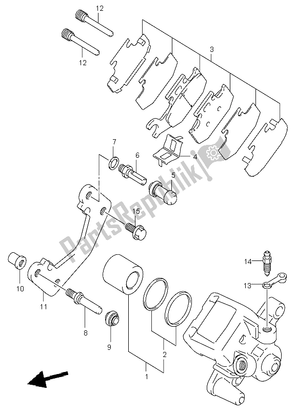 All parts for the Rear Caliper of the Suzuki LT A 500F Vinson 4X4 2002