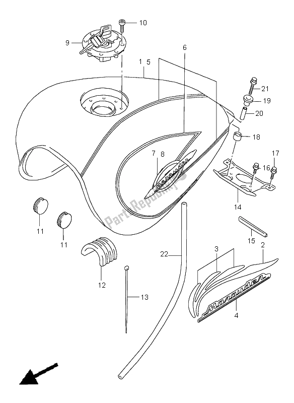 All parts for the Fuel Tank (1) of the Suzuki VZ 800 Marauder 2000