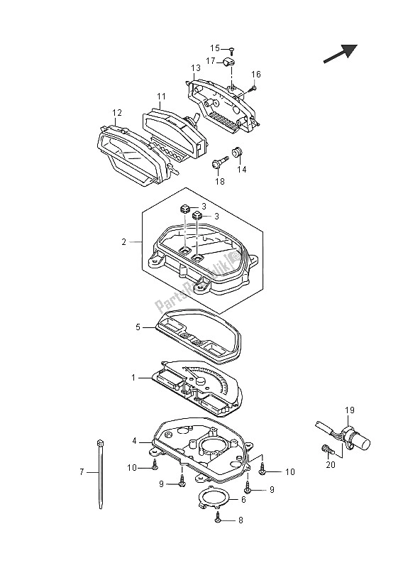 All parts for the Speedometer (vzr1800 E19) of the Suzuki VZR 1800 BZ M Intruder 2016
