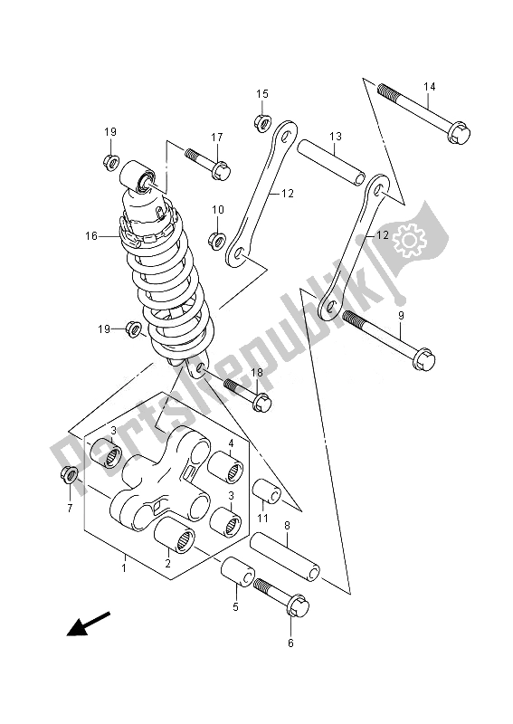 All parts for the Rear Cushion Lever (vl800b E19) of the Suzuki VL 800B Intruder 2014