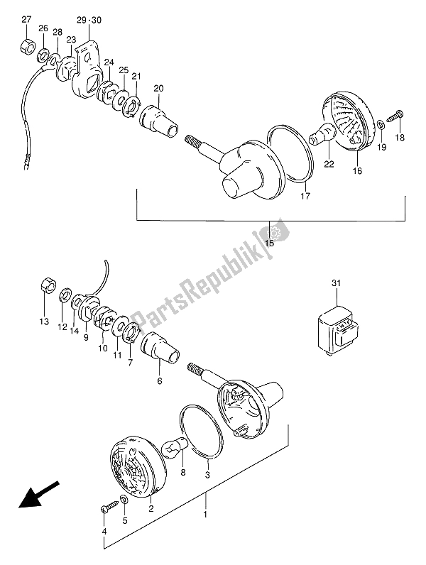 All parts for the Turn Signal Lamp (e1-e95) of the Suzuki GN 250 1994