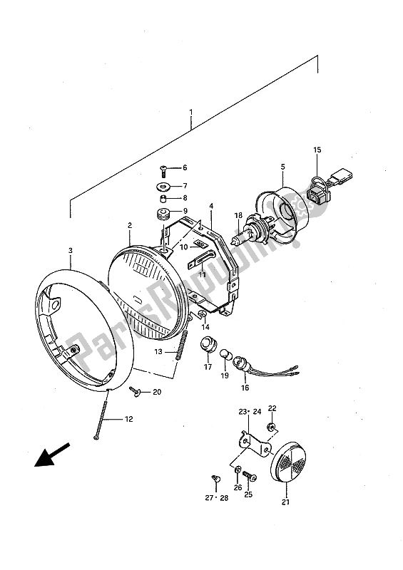 All parts for the Headlamp of the Suzuki LS 650 FP Savage 1989