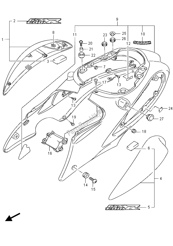Alle onderdelen voor de Frame Afdekking van de Suzuki GSX 1300 RA Hayabusa 2015