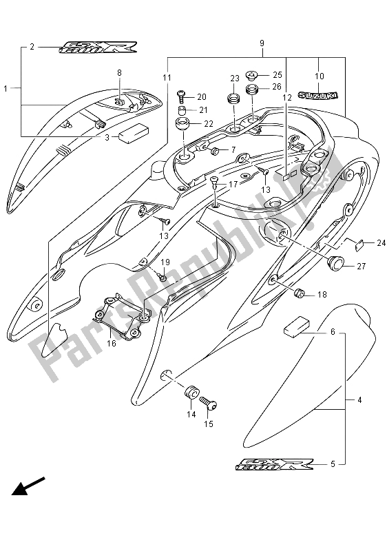 Toutes les pièces pour le Couverture De Cadre du Suzuki GSX 1300 RA Hayabusa 2015