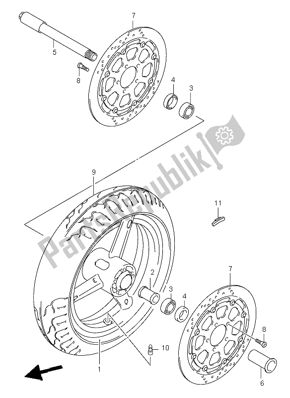 Alle onderdelen voor de Voorwiel van de Suzuki GSX R 600 2001