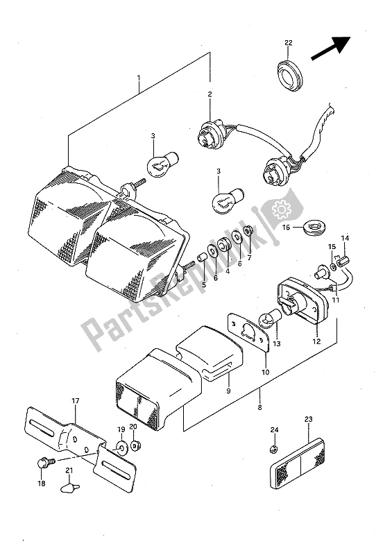 All parts for the Taillamp & License Lamp of the Suzuki GSX R 1100 1992