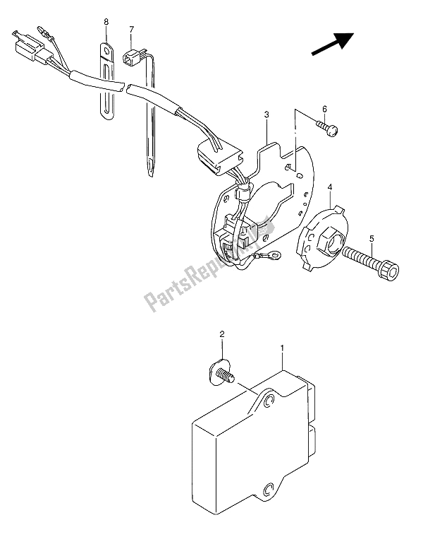 Alle onderdelen voor de Signaalgenerator (model J-k-l-m-n-p-r-s) van de Suzuki GSX 600 FUU2 1990