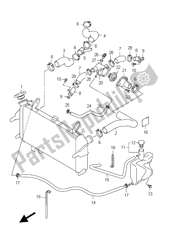 All parts for the Radiator Hose of the Suzuki SFV 650A Gladius 2012