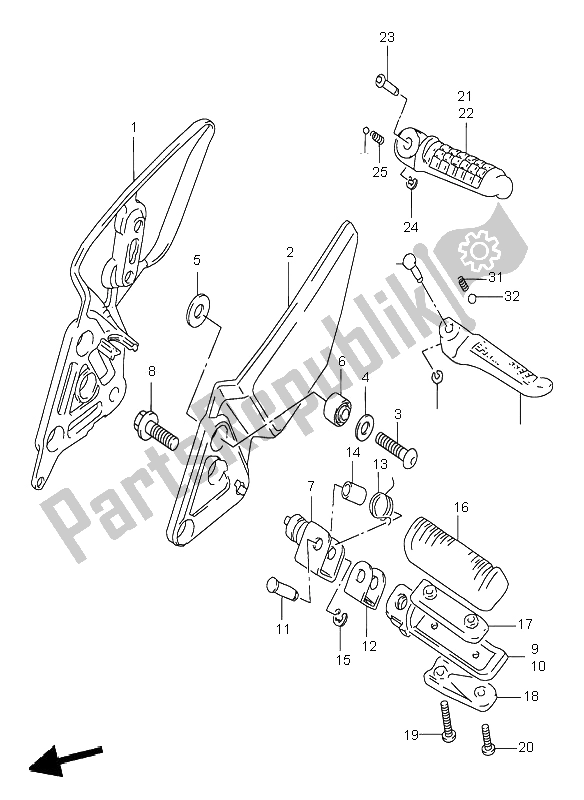 All parts for the Footrest of the Suzuki GSF 600N Bandit 1995