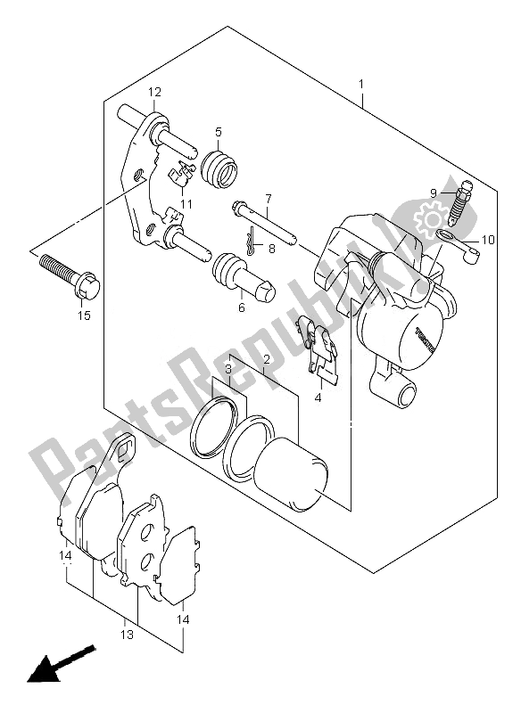 All parts for the Front Caliper (lw) of the Suzuki DR Z 125 SW LW 2007