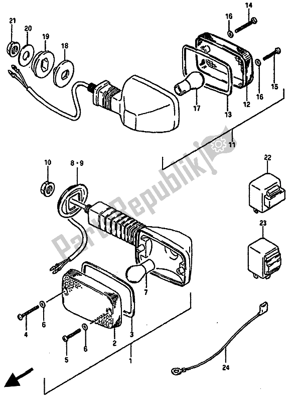 All parts for the Turn Signal Lamp (e2-e4-e15-e16-e17-e18-e21-e22-e25-e34-e39-e55) of the Suzuki GSX R 750 1985