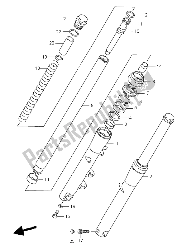 All parts for the Front Damper of the Suzuki VS 800 Intruder 2000