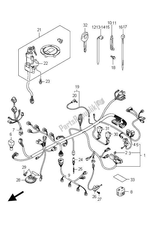 Tutte le parti per il Cablaggio (gsx650fa E21) del Suzuki GSX 650 FA 2012
