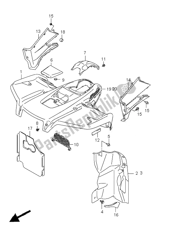 All parts for the Front Fender of the Suzuki LT A 450 XZ Kingquad 4X4 2010