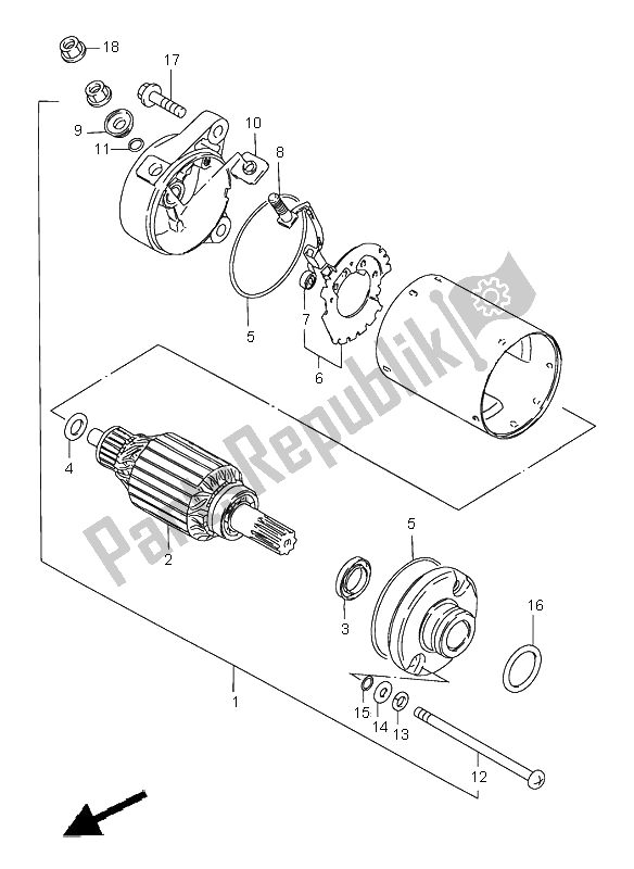 All parts for the Starting Motor of the Suzuki GN 250E 1999