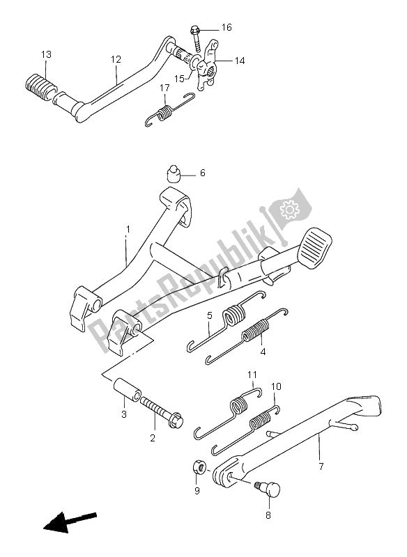 All parts for the Stand & Rear Brake of the Suzuki GS 500H 2001