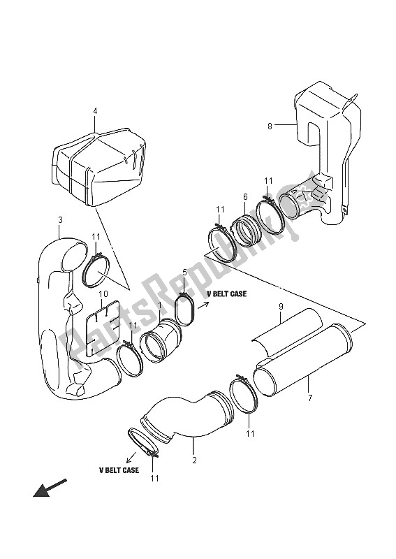 All parts for the Belt Cooling Duct of the Suzuki LT A 500X Kingquad AXI 4X4 2016