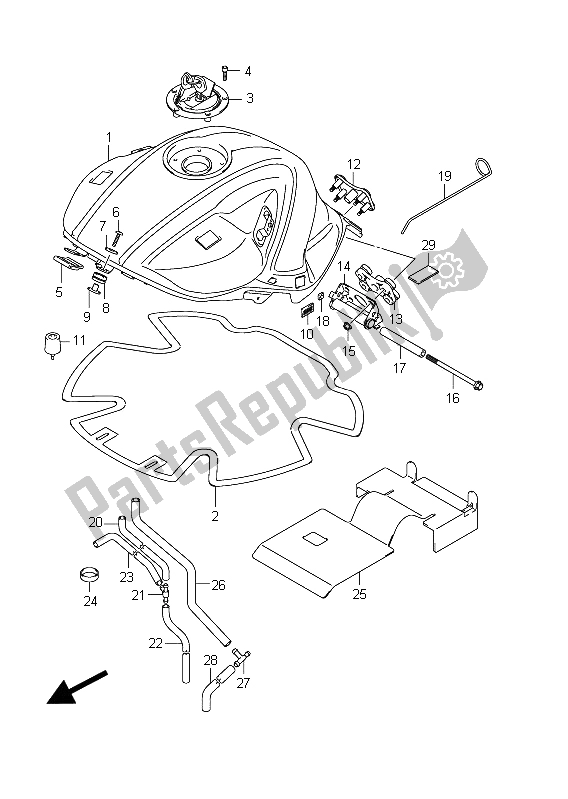 All parts for the Fuel Tank (sfv650 E24) of the Suzuki SFV 650A Gladius 2011