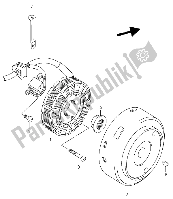 All parts for the Magneto of the Suzuki LT F 160 Quadrunner 2005