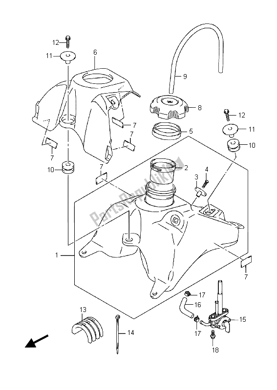 All parts for the Fuel Tank of the Suzuki DR Z 70 2015