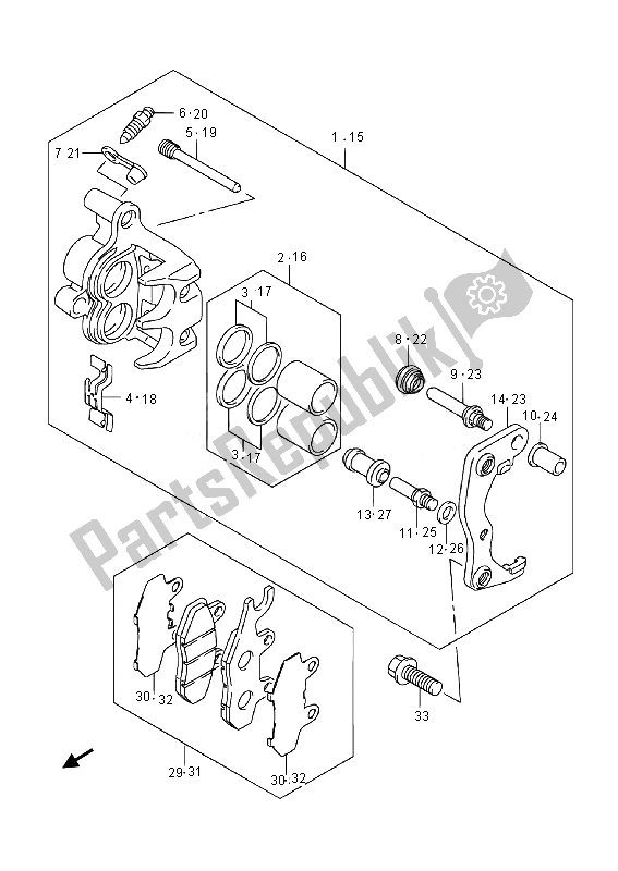 Todas las partes para Pinza Delantera de Suzuki Burgman AN 400 AZA 2014