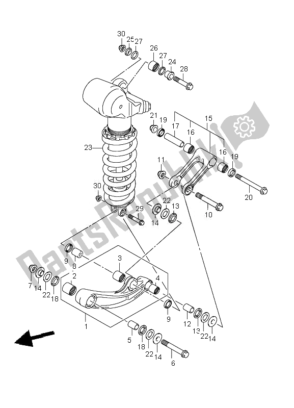 All parts for the Rear Cushion Lever of the Suzuki LT R 450 Quadracer 2007