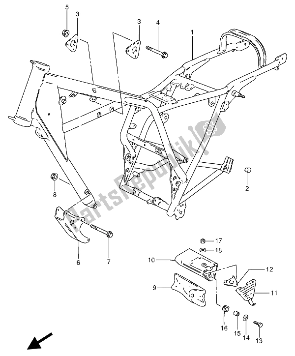 All parts for the Frame of the Suzuki GN 250 1989